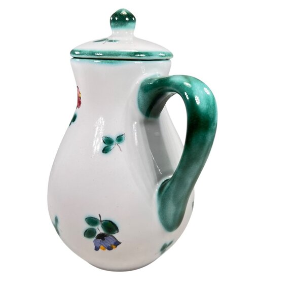 Vtg Gmundner Keramik Alpine Flowers Creamer Pitcher with Lid Hand Painted Green - Picture 2 of 15